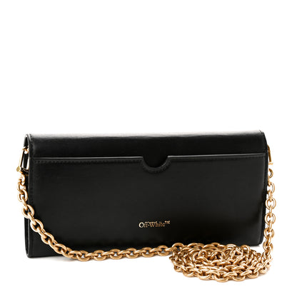 Off-White Calfskin Jitney Logo Flap Wallet On Chain Black 3 of 9