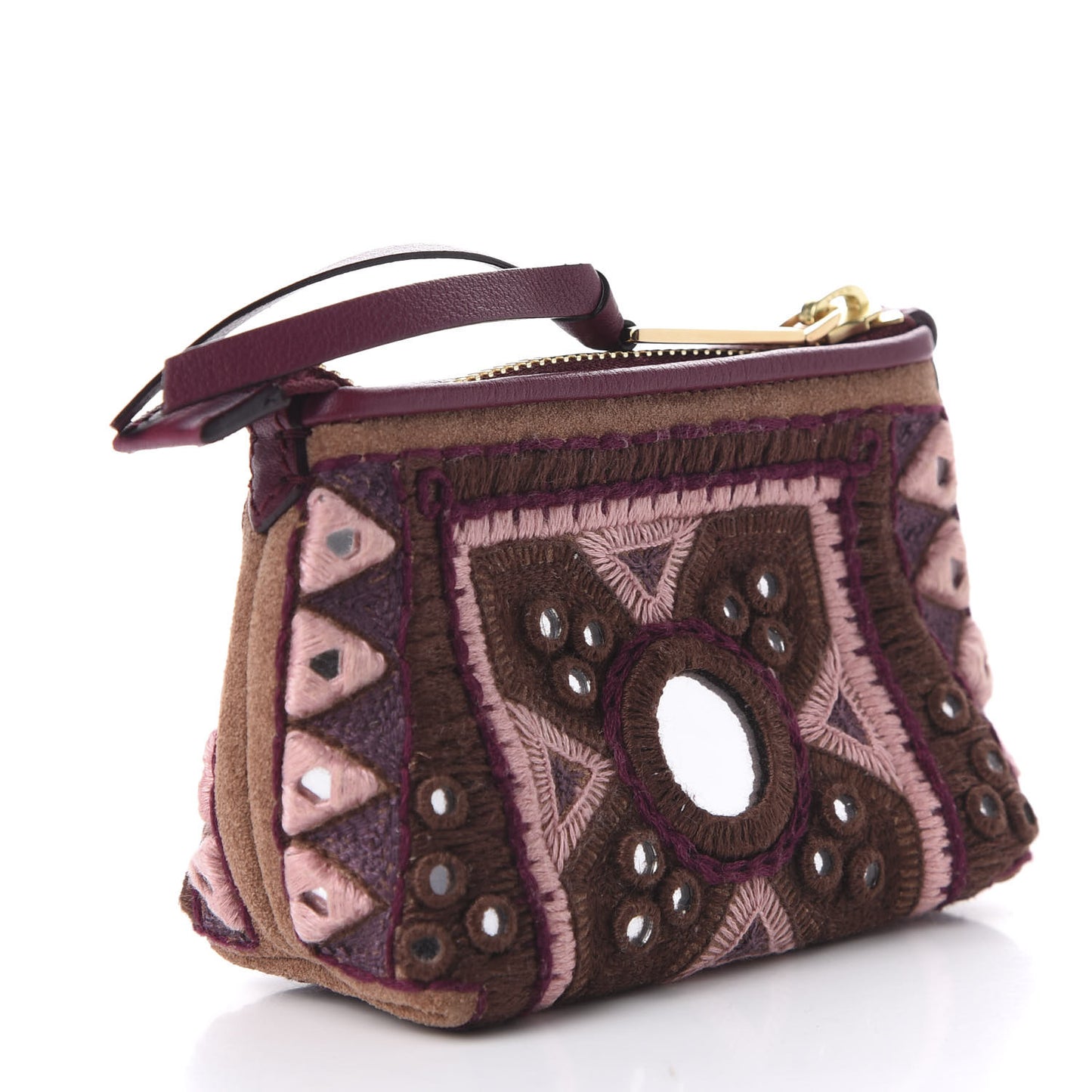 Suede Mirror Embroidered Key Pouch Multicolor