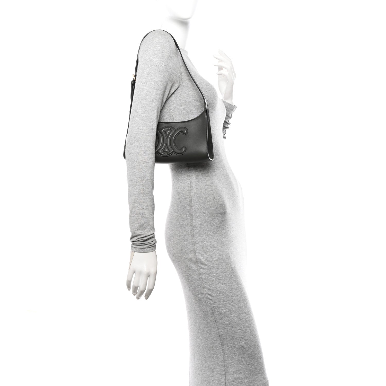 Celine Smooth Calfskin Cuir Triomphe Shoulder Bag Dark Army 2 of 11