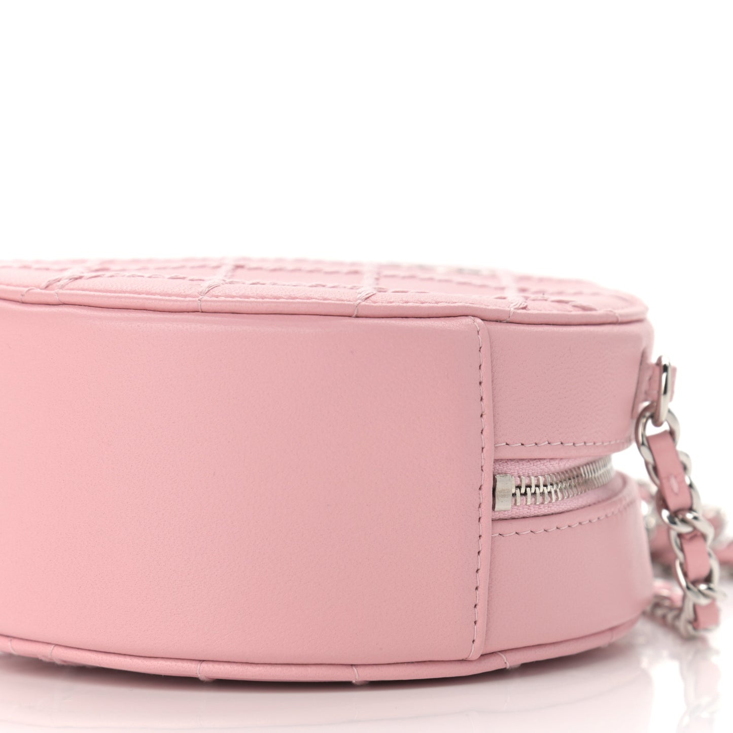 Lambskin Stitch Round Clutch With Chain Pink