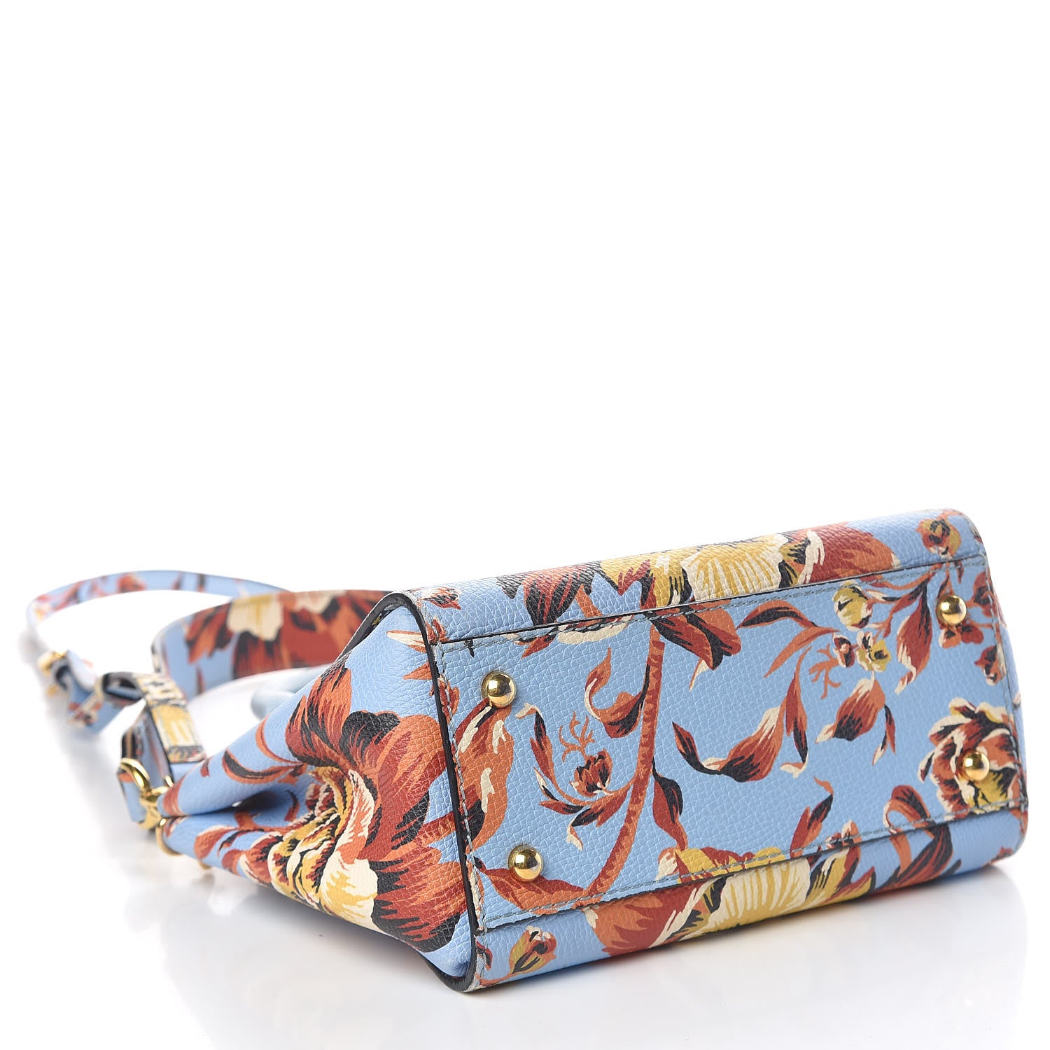 Burberry Soft Grain Calfskin Floral Print Small Buckle Tote Peony Rose Pale Blue Vibrant Orange 4 of 15