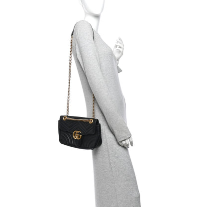 Gucci Calfskin Matelasse Small GG Marmont Shoulder Bag Black 2 of 13
