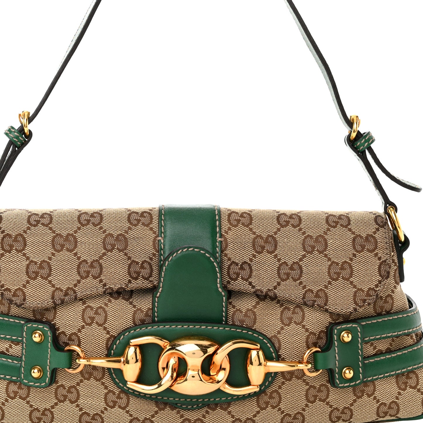 Monogram Horsebit Chain Flap Shoulder Bag Green