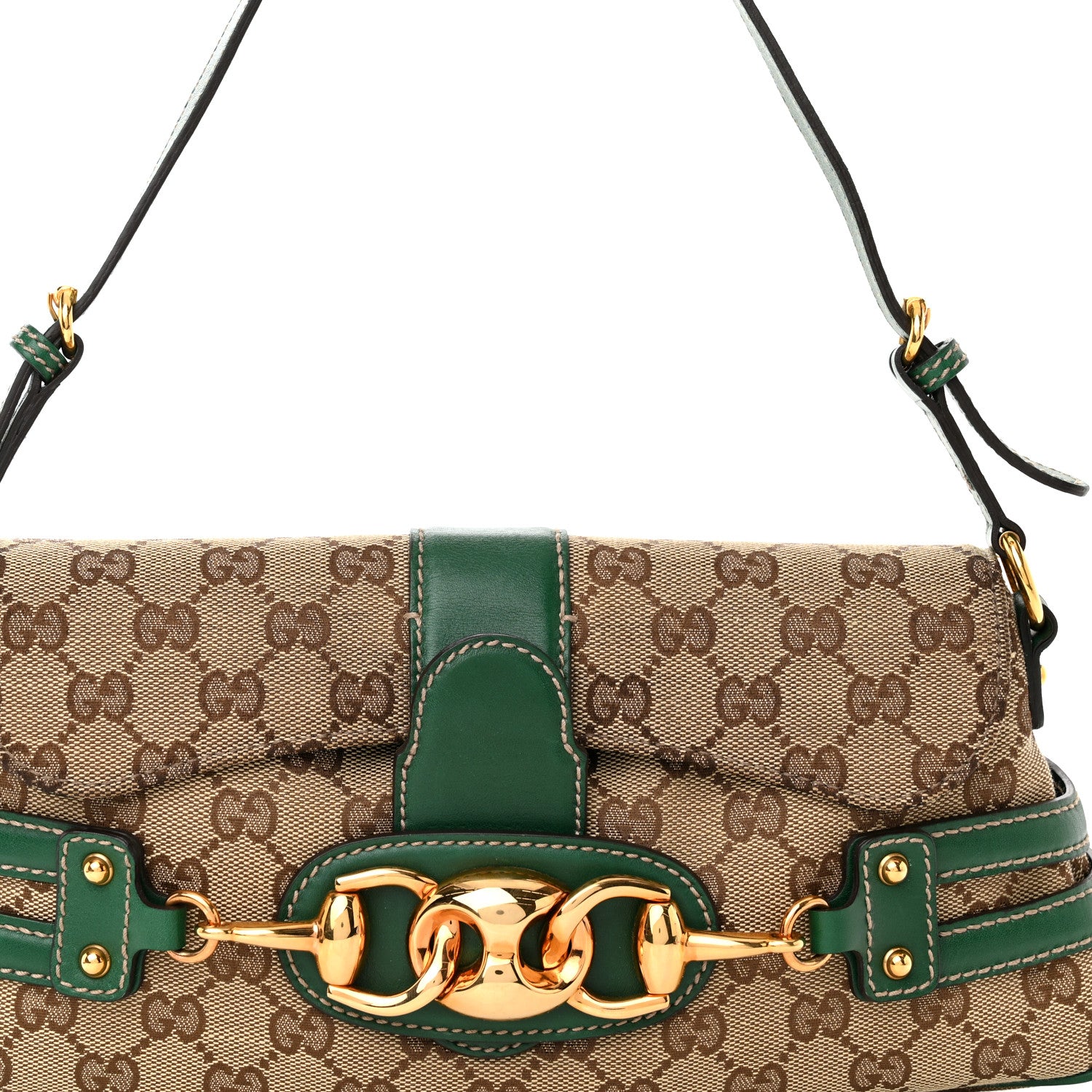 Gucci Monogram Horsebit Chain Flap Shoulder Bag Green 7 of 10