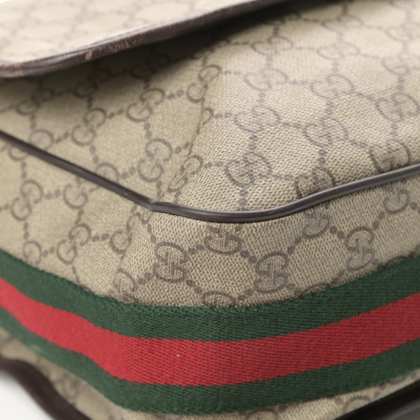 GG Plus Monogram Web Large Flap Messenger Bag Beige Dark Brown