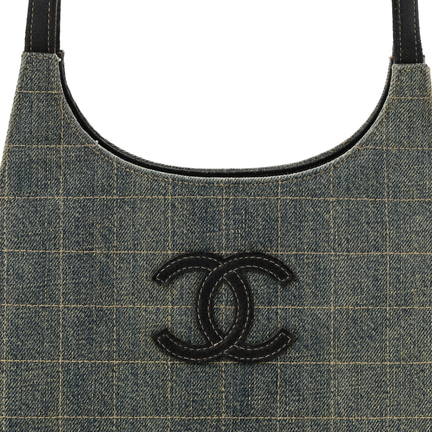 Denim Quilted CC Chocolate Bar Shoulder Bag Blue