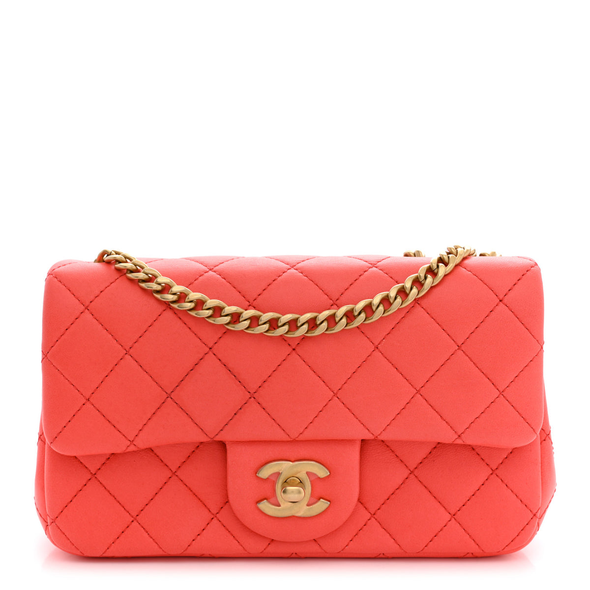 Chanel Lambskin Quilted Mini Rectangular Sweet Camellia Flap Coral 1 of 11