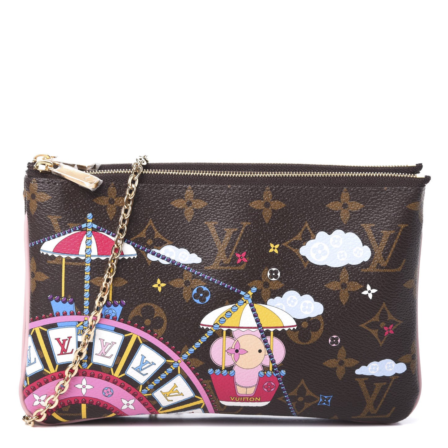 Monogram 2020 Christmas Animation Big Wheel Double Zip Pochette Rose Ballerine