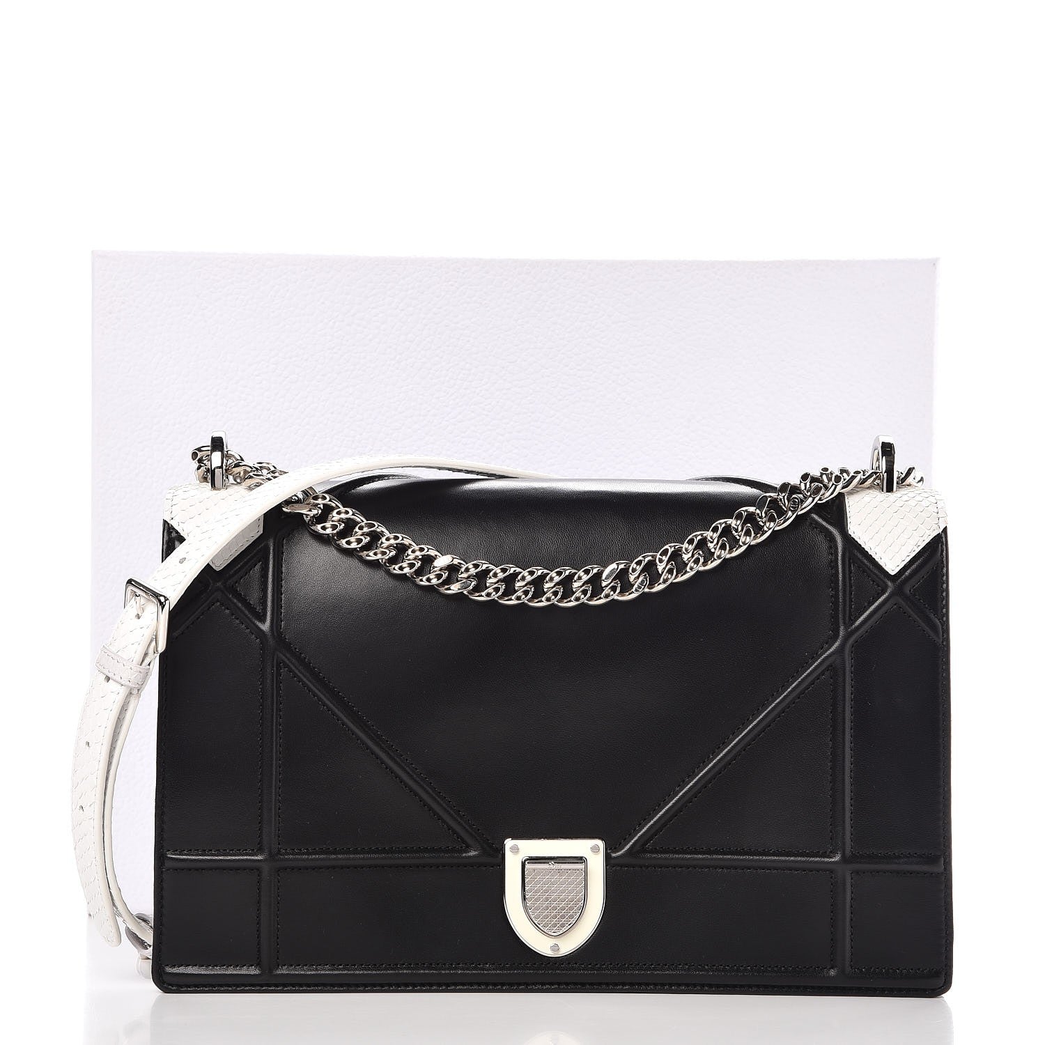 Christian Dior Lambskin Python Large Diorama Flap Bag Black White 7 of 7