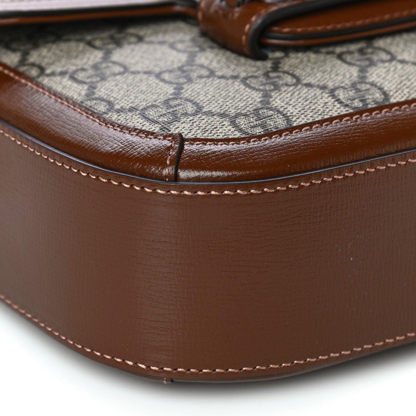 GG Supreme Monogram Web Mini Horsebit 1955 Shoulder Bag Beige Brown Sugar