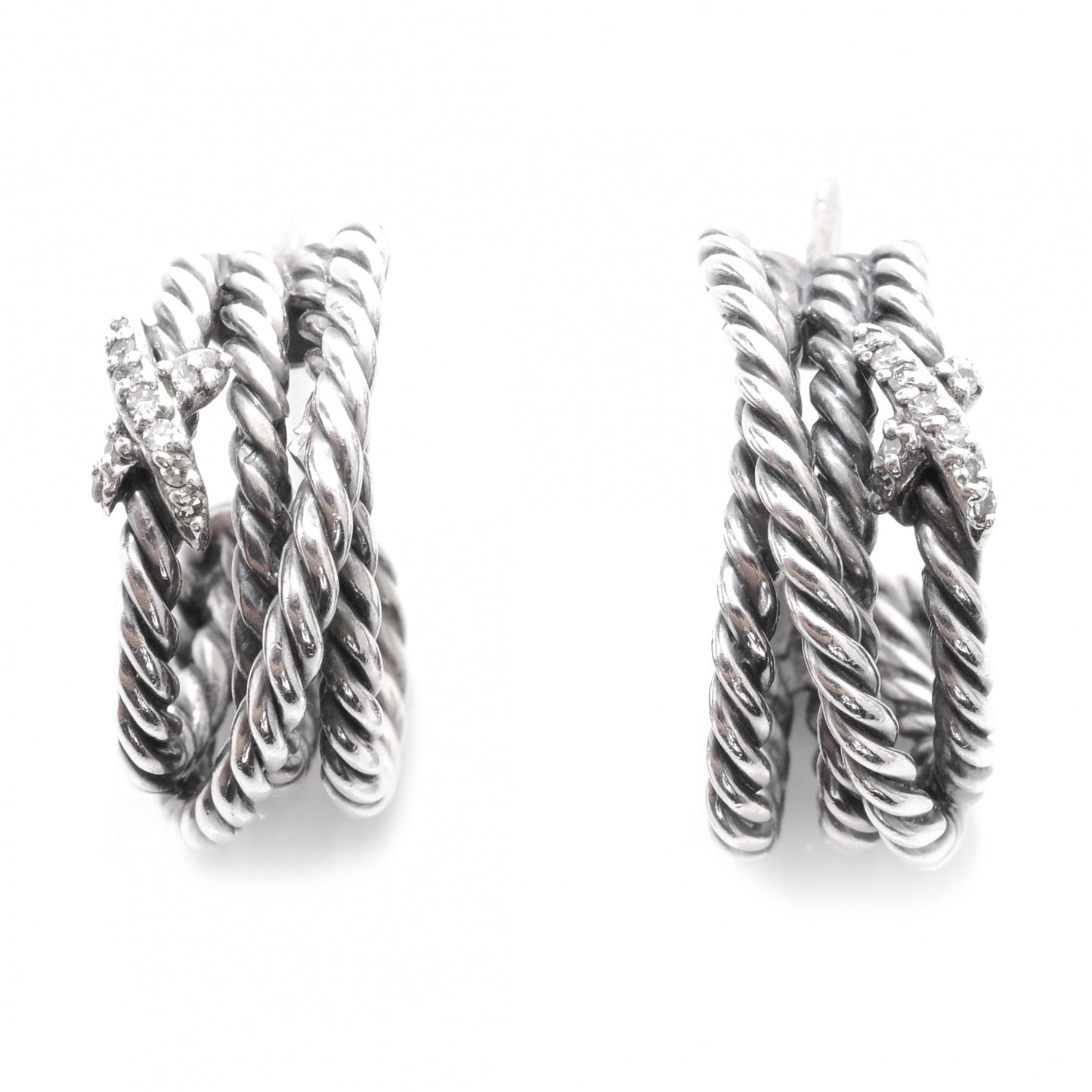 Sterling Silver Diamond Crossover X Earrings