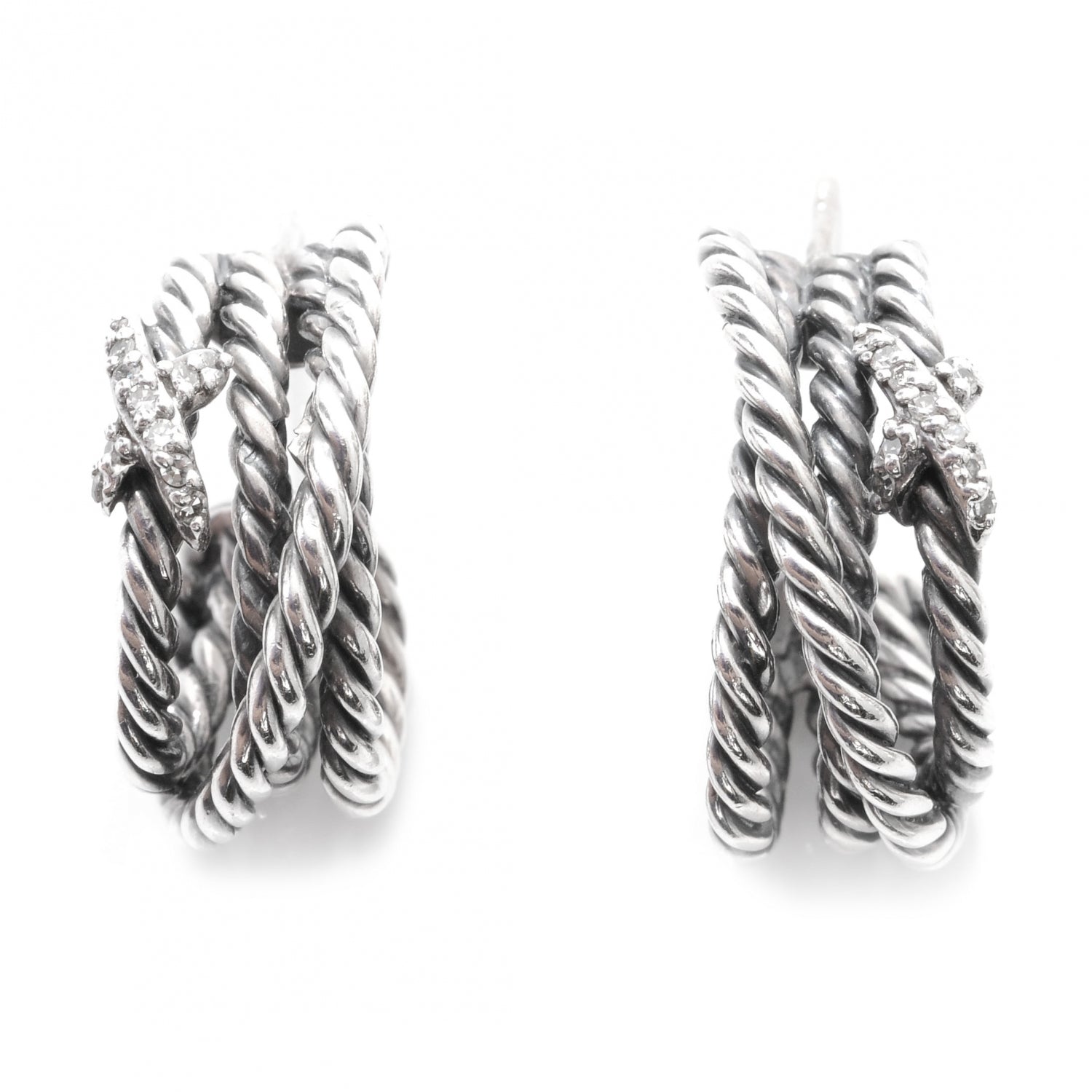 David Yurman Sterling Silver Diamond Crossover X Earrings 1 of 6