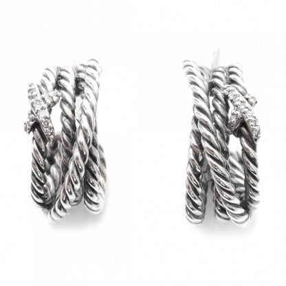 David Yurman Sterling Silver Diamond Crossover X Earrings 1 of 6
