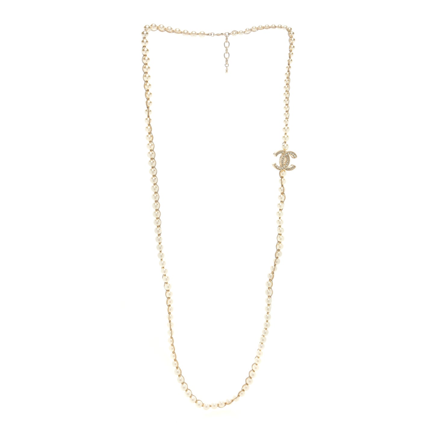 Metal Pearl Chain CC Long Necklace Gold
