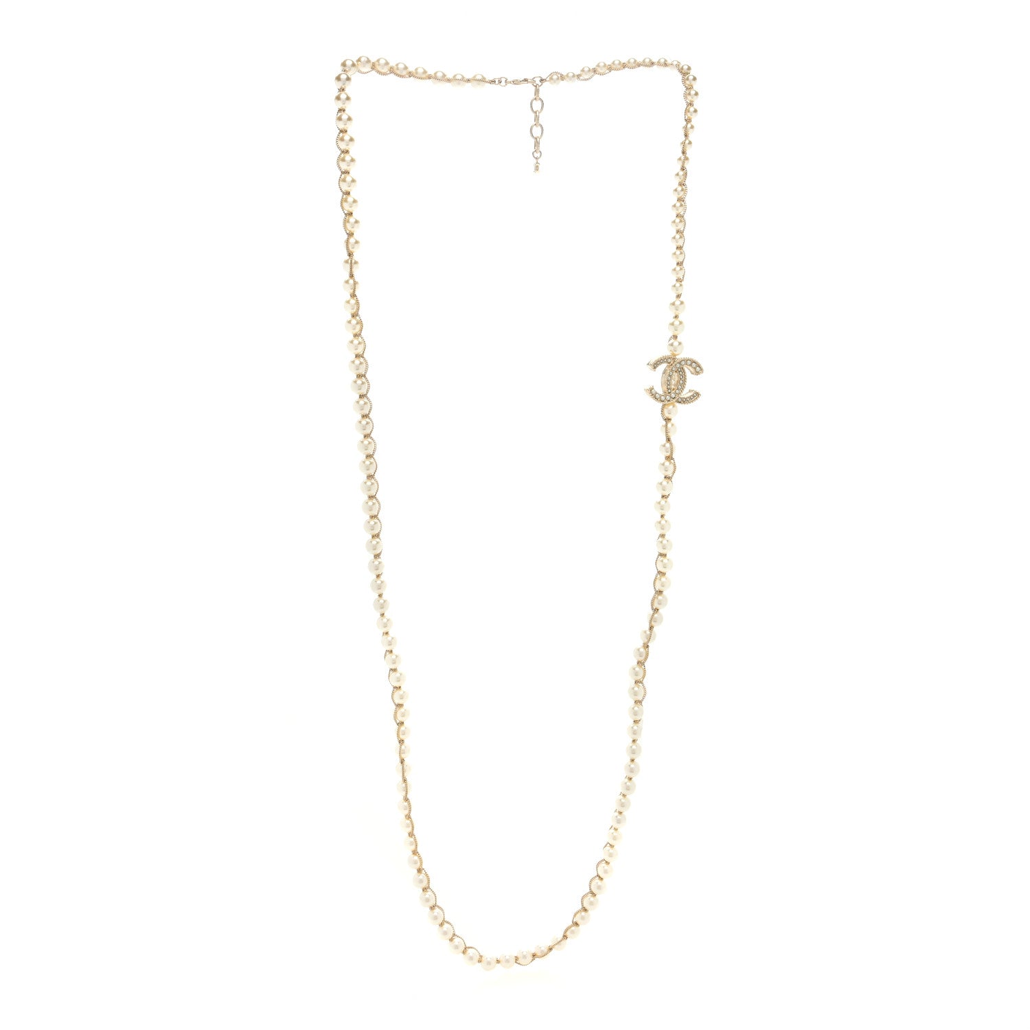 Chanel Metal Pearl Chain CC Long Necklace Gold 2 of 4
