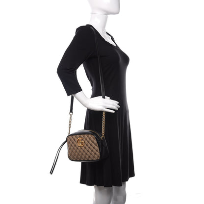 Gucci Monogram Matelasse Diagonal Small GG Marmont Chain Shoulder Bag Beige Black 2 of 11
