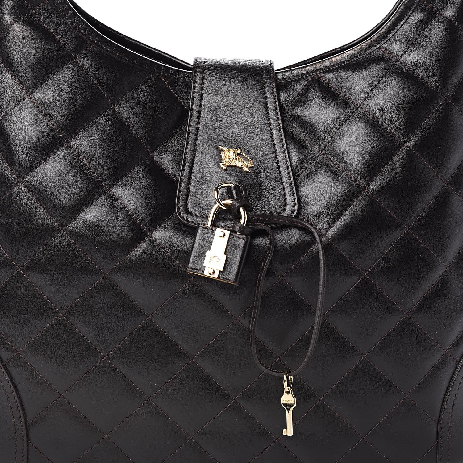 Burberry Calfskin Quilted Brook Hobo Dark Brown 9 of 9