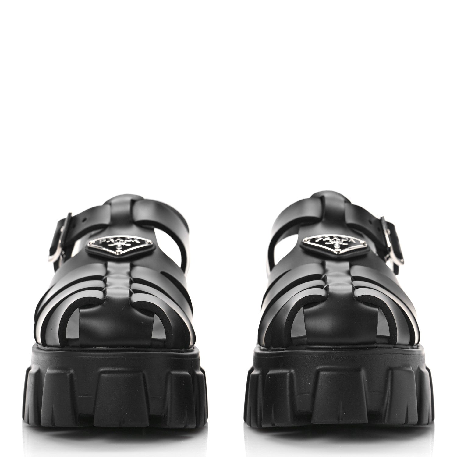 Prada Foam Rubber Triangle Logo Monolith 55mm Cage Sandals 36 Black 2 of 10