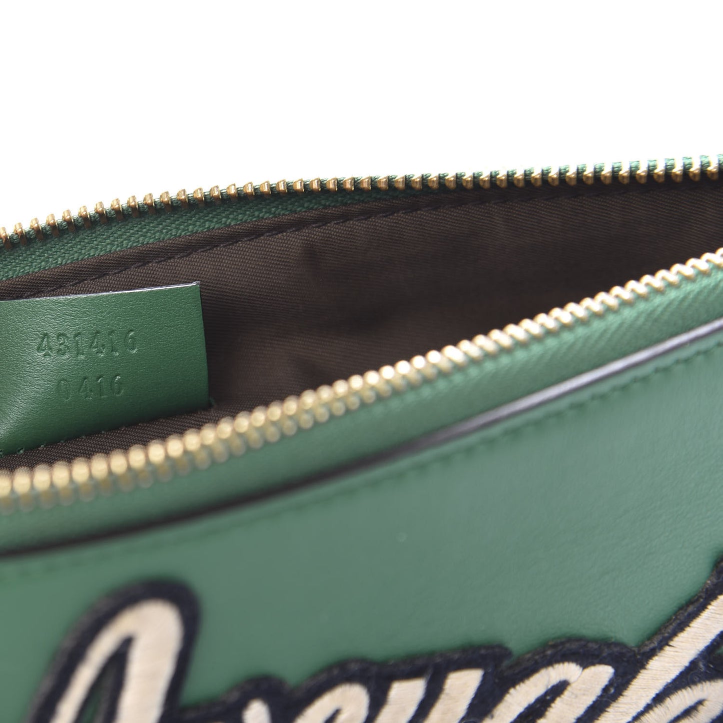 Calfskin Embroidered Large L'Aveugle Par Amour Zip Pouch Green