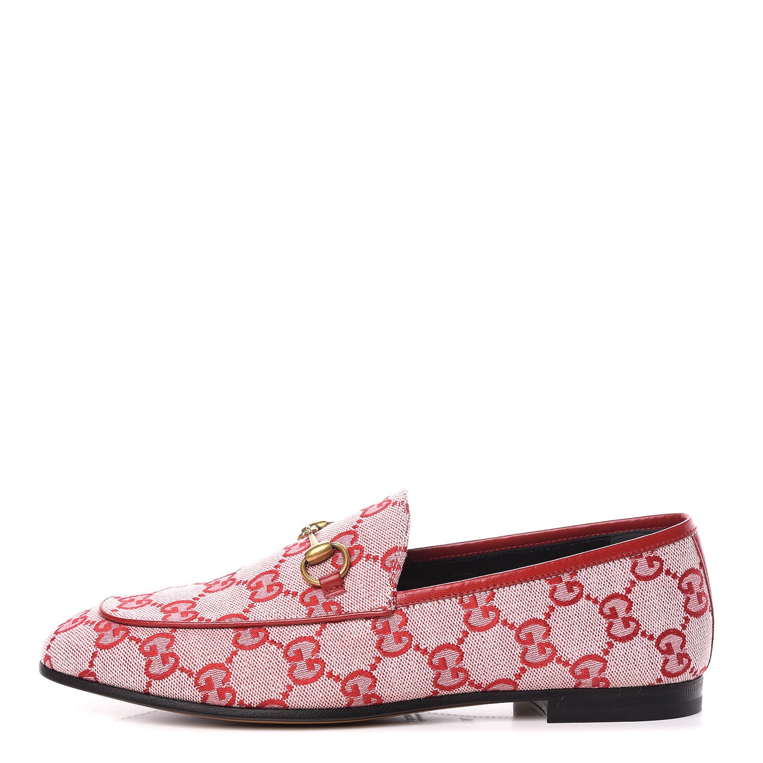 Gucci Canvas GG Monogram Horsebit Womens Jordaan Loafers 36.5 Gardenia Hibiscus Red 1 of 9