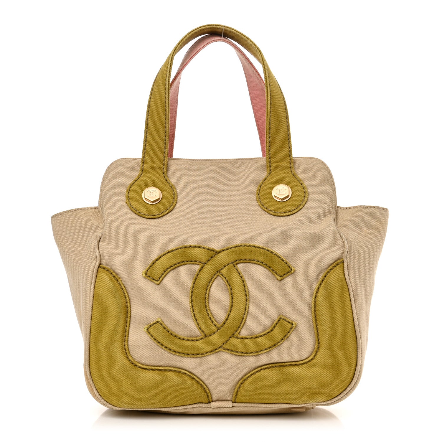 Chanel Canvas CC Handbag Green Pink Beige 1 of 11