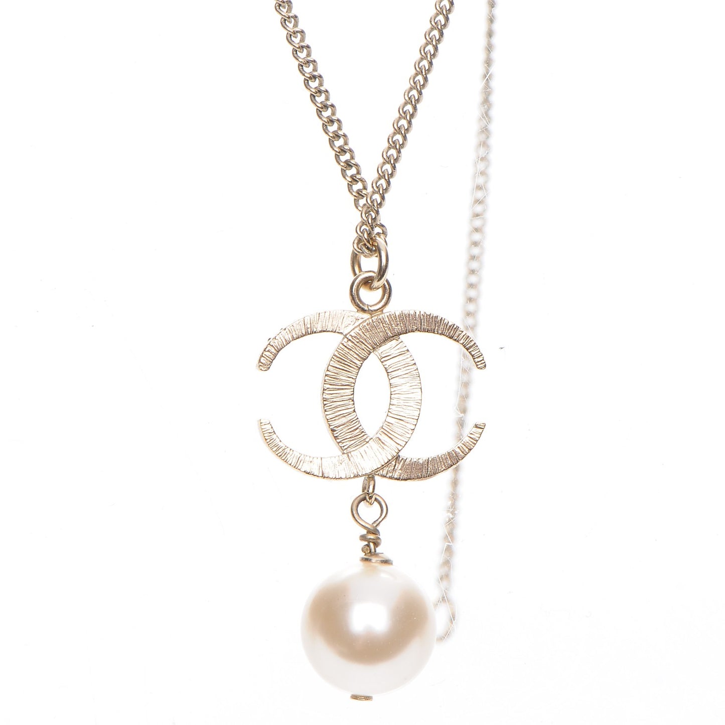 Pearl Crystal CC Drop Necklace Gold