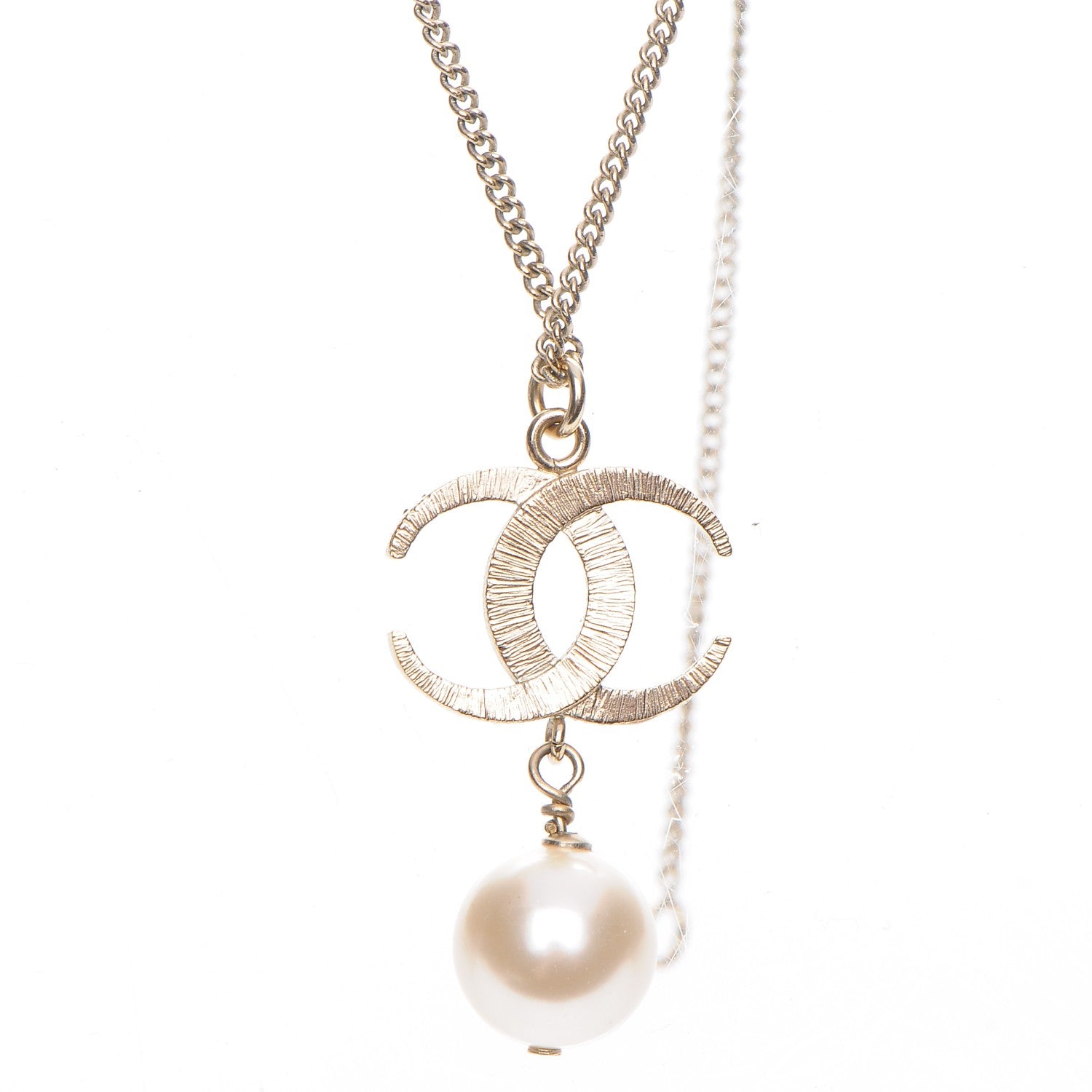 Chanel Pearl Crystal CC Drop Necklace Gold 4 of 5