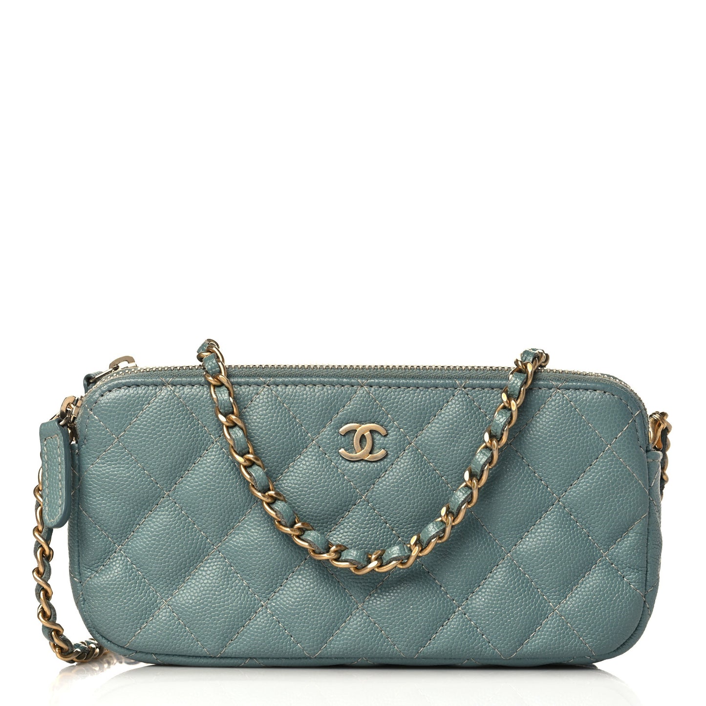 Caviar Quilted Small Clutch With Chain Light Blue
