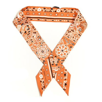 Hermes Silk Peuple Du Vent Bandana Twilly Orange Black White 1 of 5