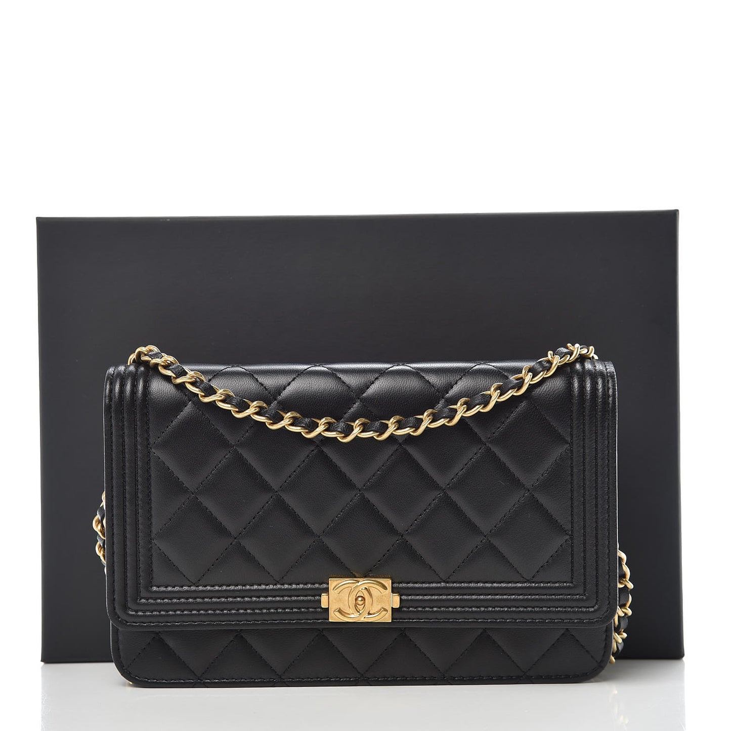 Lambskin Quilted Boy Wallet On Chain WOC Black