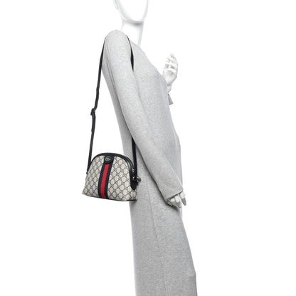 Gucci GG Supreme Monogram Textured Dollar Calfskin Web Small Ophidia Dome Shoulder Bag Beige Blue 2 of 14