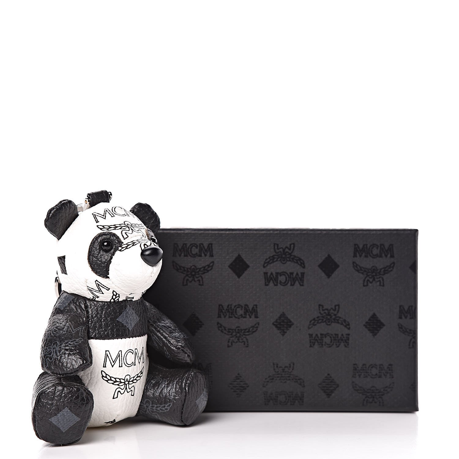 MCM Visetos Panda Animal Key Ring Bag Charm Black White 3 of 3
