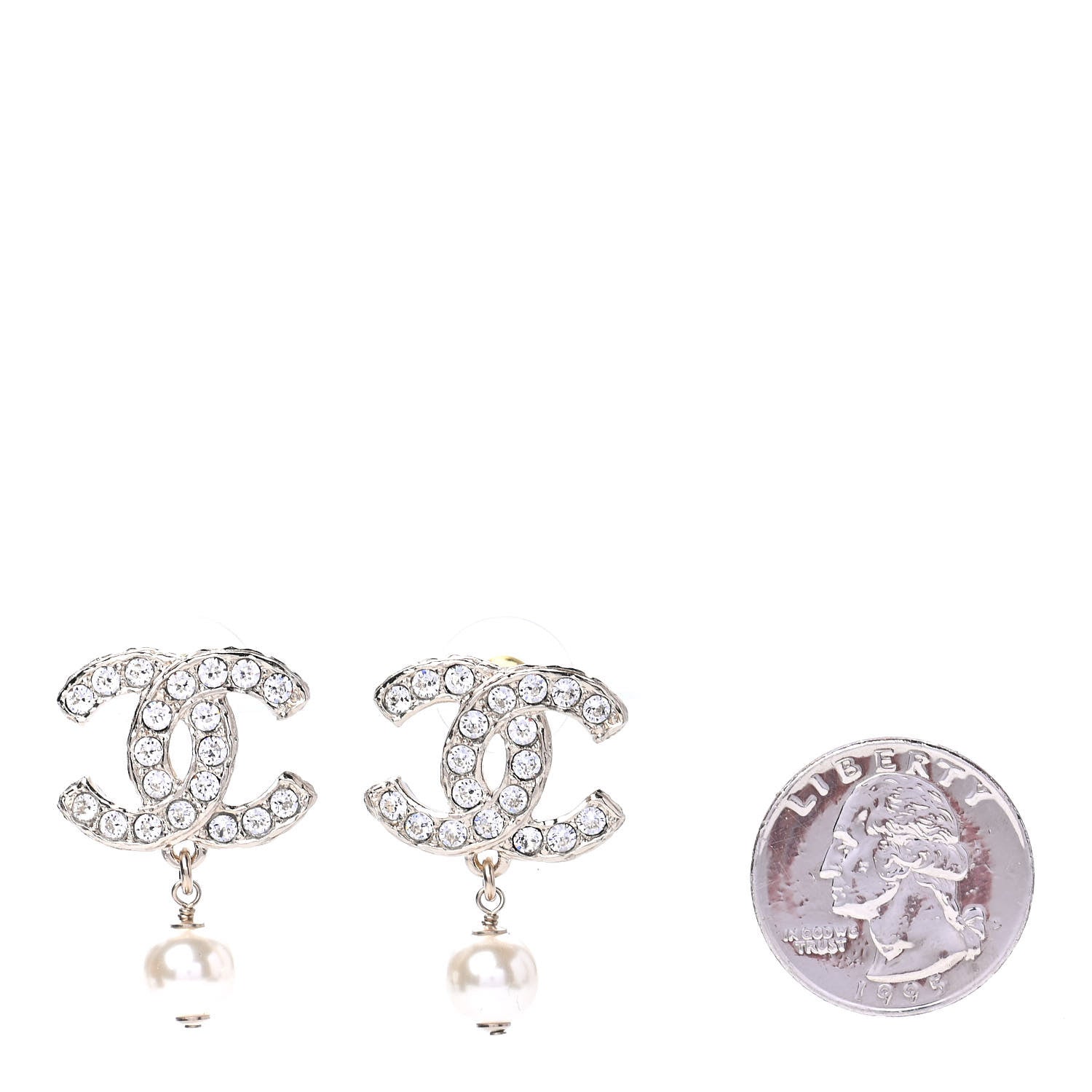 Chanel Crystal Pearl CC Drop Earrings Gold 2 of 4