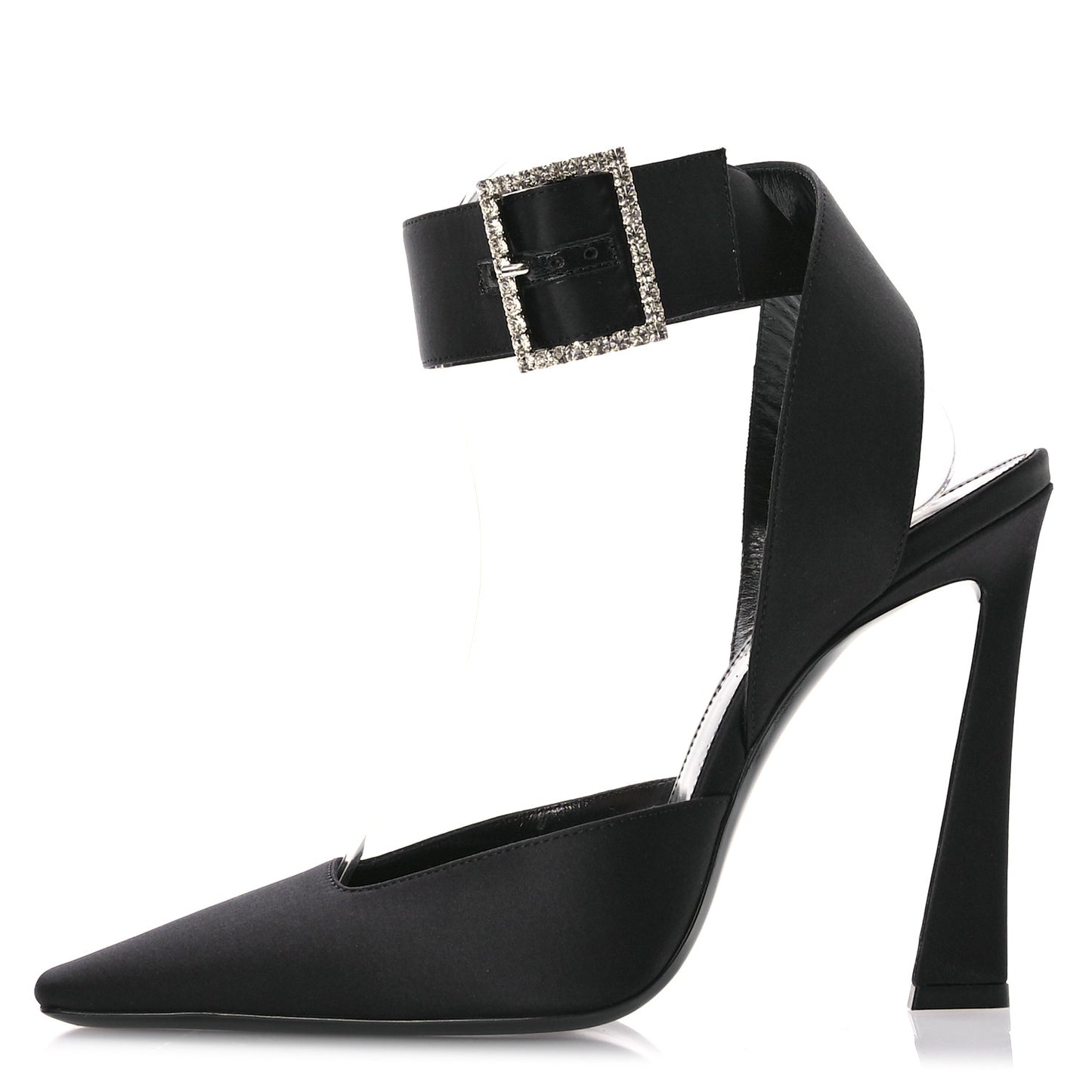 Crepe Satin Crystal Buckle Claude 110 Slingback Pumps 38.5 Black