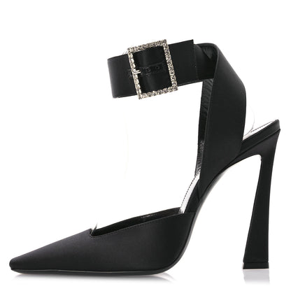 Saint Laurent Crepe Satin Crystal Buckle Claude 110 Slingback Pumps 38.5 Black 1 of 10
