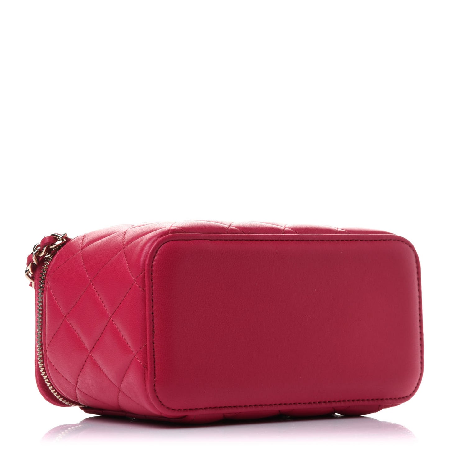 Lambskin Quilted Small Top Handle Vanity Case With Chain Dark Pink