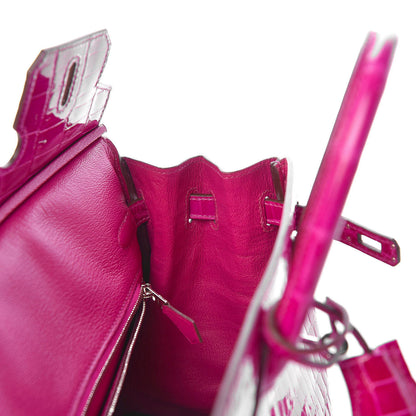 Hermes Shiny Niloticus Crocodile Birkin 25 Rose Scheherazade 9 of 29