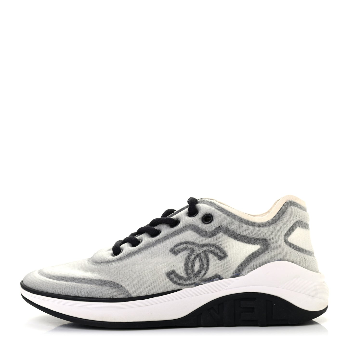 Calfskin Mesh Lycra Womens Logo Sneakers 38.5 White Black