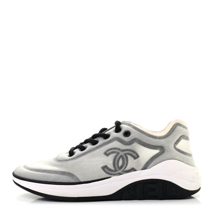 Chanel Calfskin Mesh Lycra Womens Logo Sneakers 38.5 White Black 1 of 7