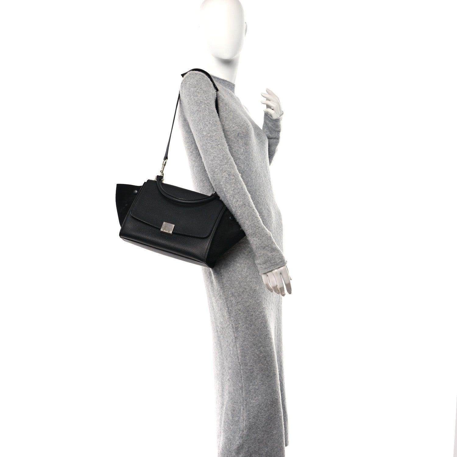 Celine Drummed Calfskin Suede Small Trapeze Black 2 of 15
