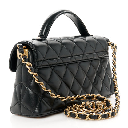 Chanel Lambskin Quilted Mini Flap Top Handle Bag Black 3 of 12