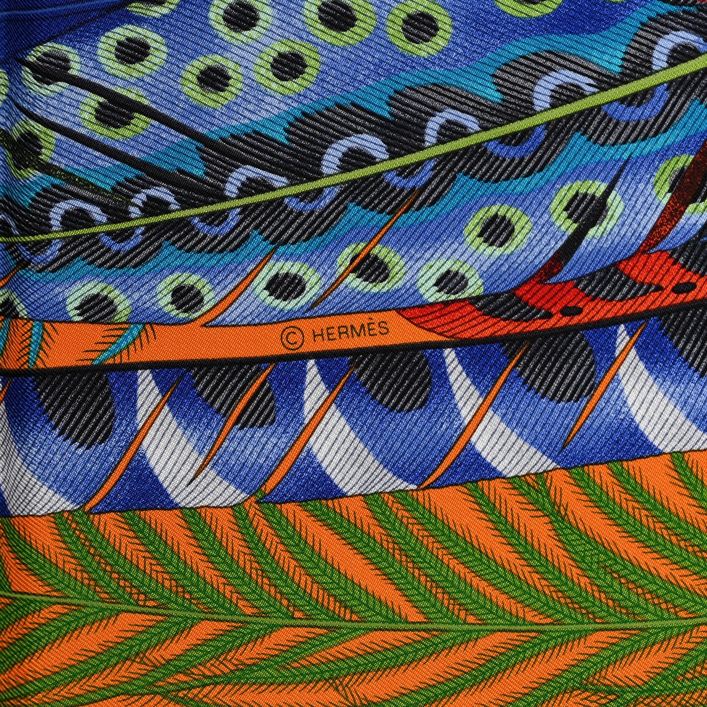 Silk Plumes En Fete Scarf 90 Orange Bleu Rose