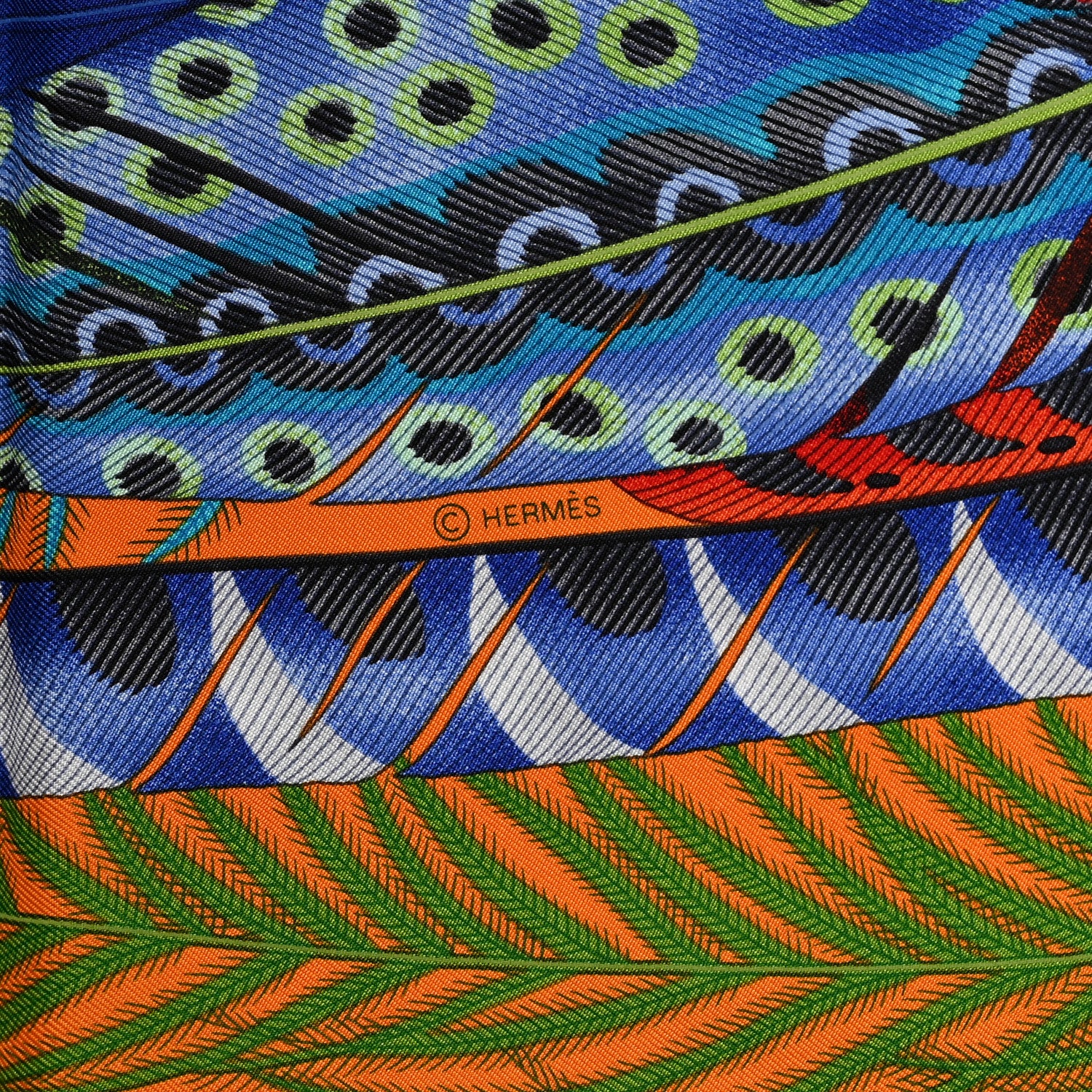 Hermes Silk Plumes En Fete Scarf 90 Orange Bleu Rose 9 of 12