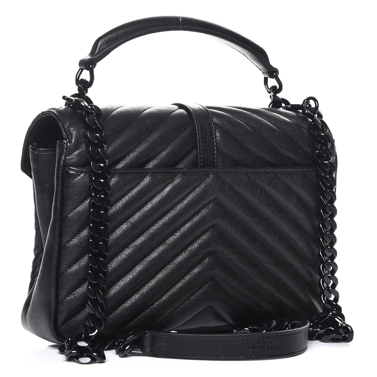 Sheepskin Matelasse Chevron Monogram Medium College Bag Black