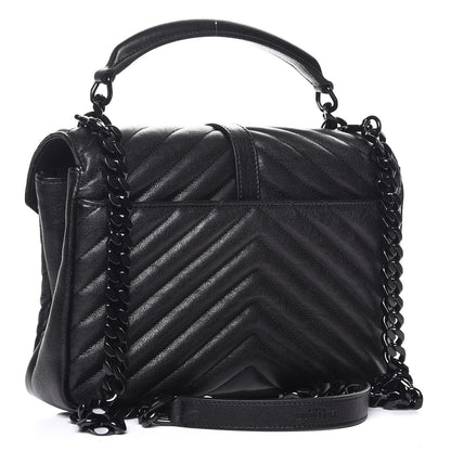 Saint Laurent Sheepskin Matelasse Chevron Monogram Medium College Bag Black 4 of 8