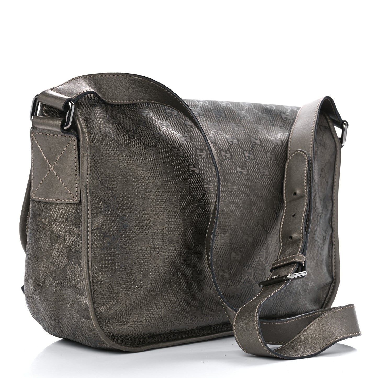 Imprime Monogram Medium Double Buckle Flap Messenger Bag Pewter