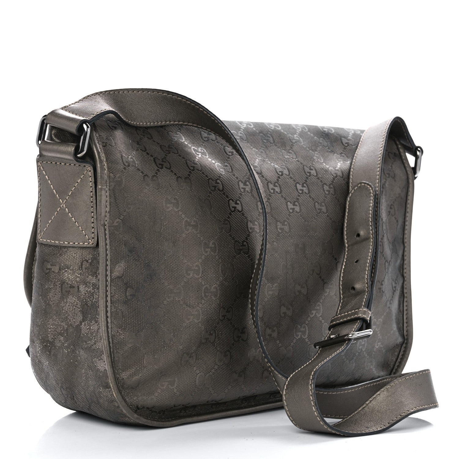 Gucci Imprime Monogram Medium Double Buckle Flap Messenger Bag Pewter 3 of 18