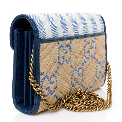 Gucci Raffia GG Monogram Matelasse GG Marmont Chain Wallet Mystic White Royale Natural 3 of 10