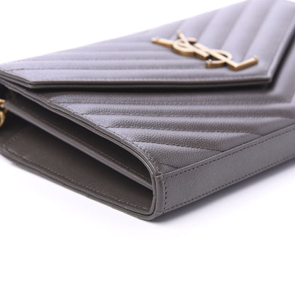 Saint Laurent Grain De Poudre Matelasse Chevron Monogram Chain Wallet Pebble 6 of 9