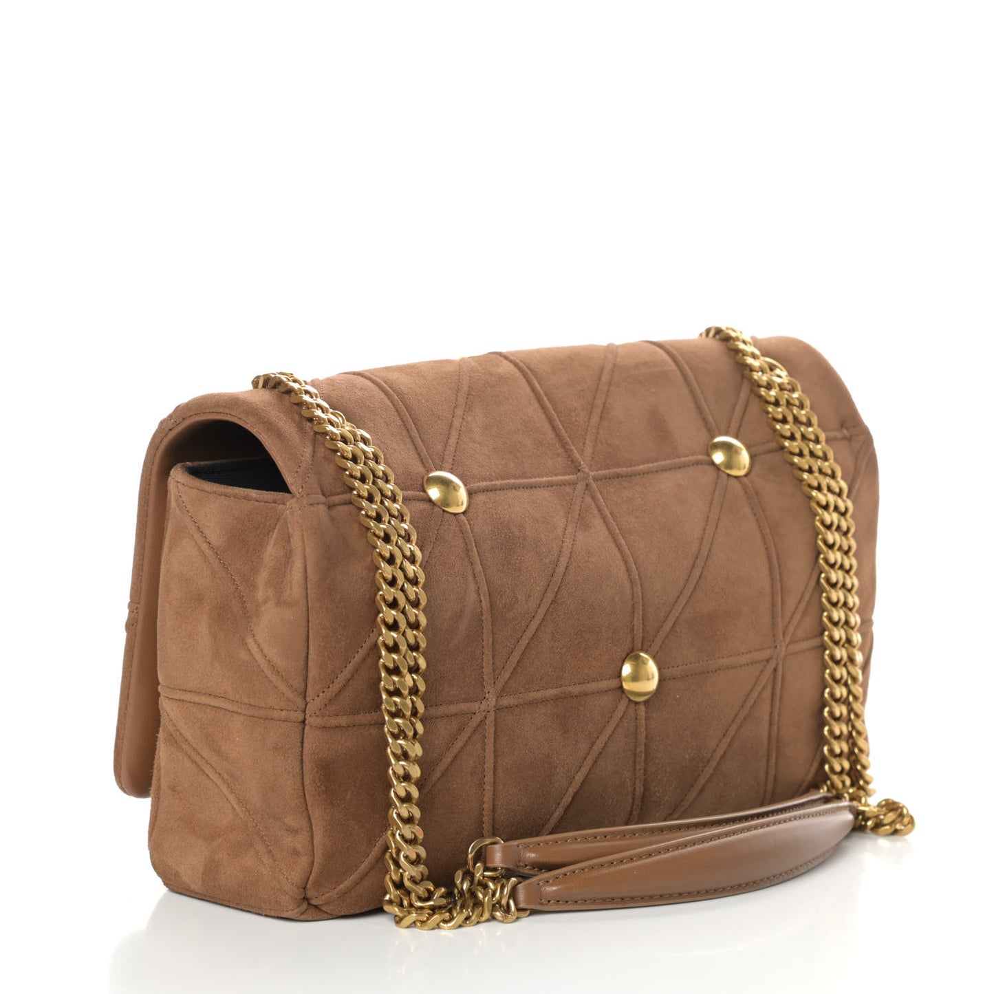 Suede Studded Patchwork Monogram Medium Jamie Baguette Light Ochre